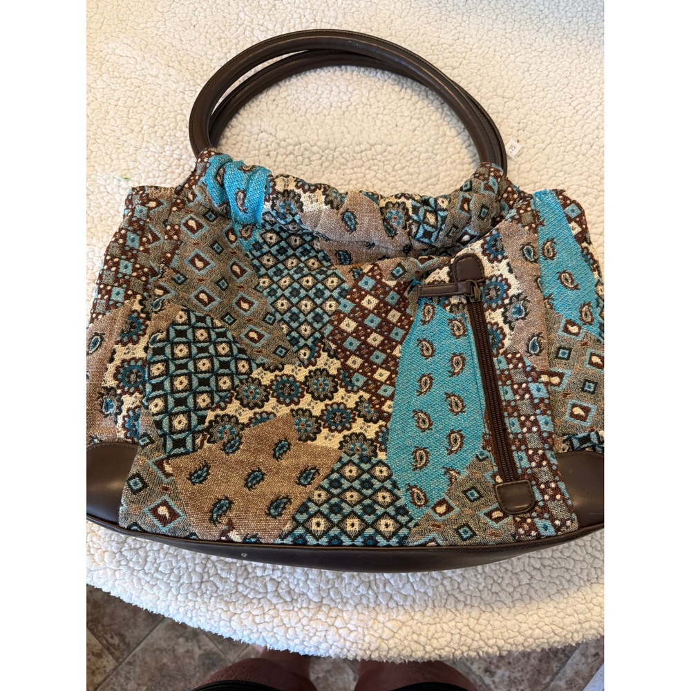 Bohemian Tapestry Patchwork Handbag Turquoise Brown Paisley Geometric Hobo Bag